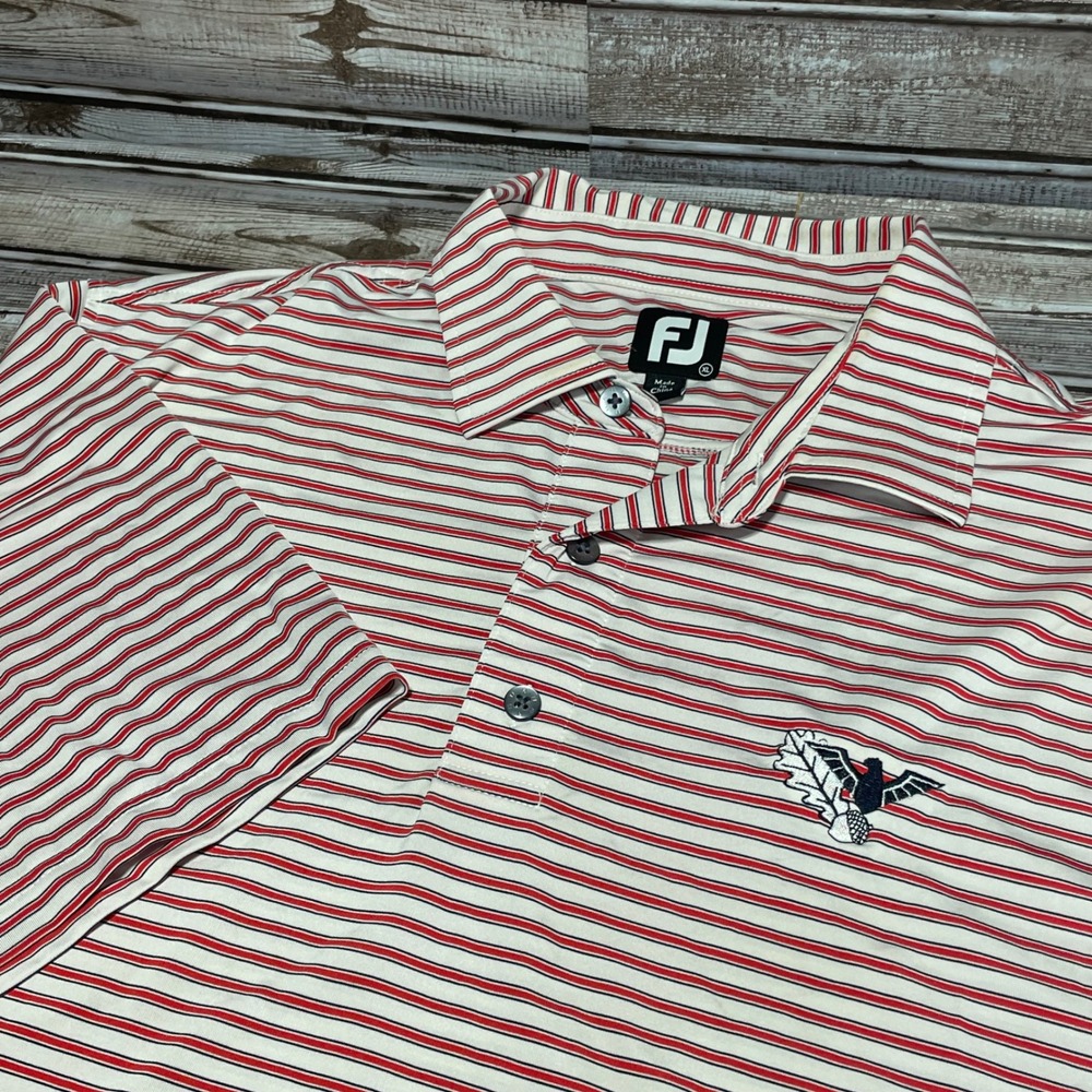FootJoy Golf Polo Shirt Red‎ White Striped Bird Embroidered Mens XL
